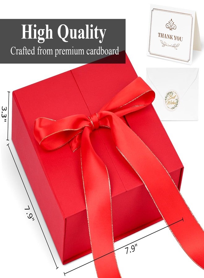 شيندل علبة هدايا شيندل الحمراء، 7.9 × 7.9 × 3.3 بوصة، علب هدايا بأغطية، إغلاق مغناطيسي مع شريط، مناسبة لحفلات الزفاف وأعياد الميلاد وعيد الميلاد المجيد - Image 2